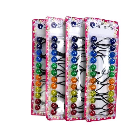 1990s Y2k Rainbow Sparkly Chunky Retro Ball Pony Tail Holders Hair Ties - Picture 3 of 4